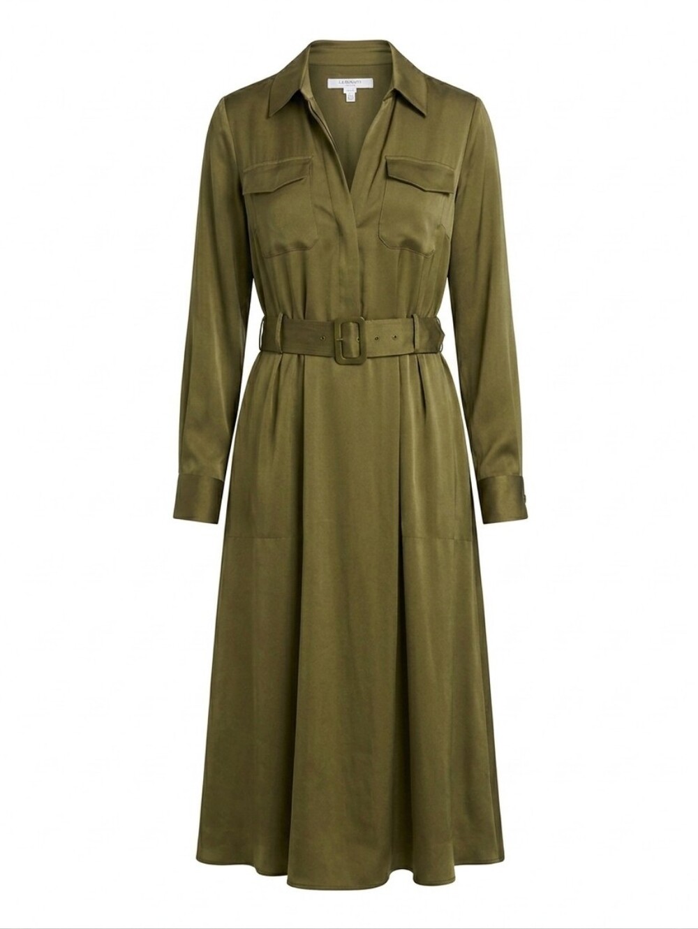 LK Bennett London Dr. Newton Olive Midi Shirt Dress Belted USA 8